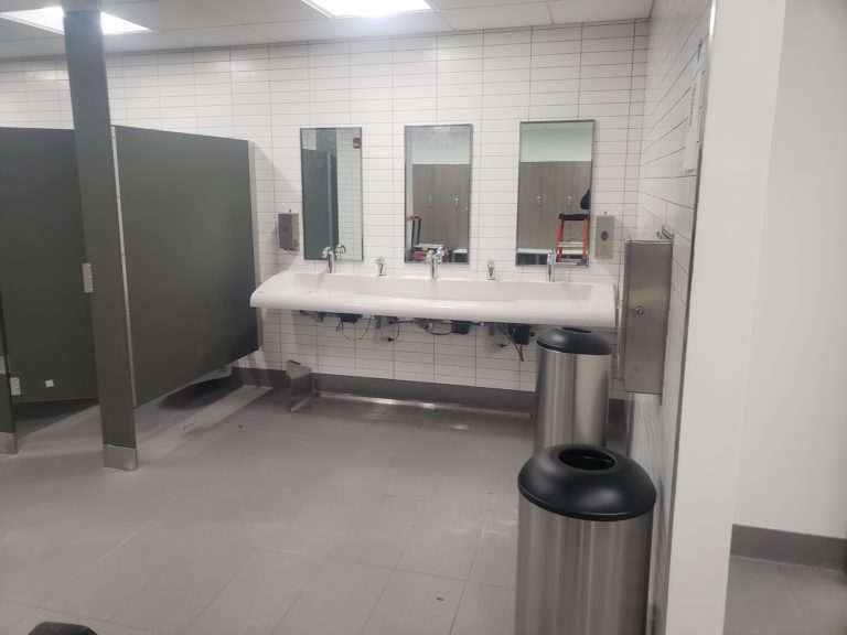 ASI Solid Plastic Toilet Partitions with Sinks